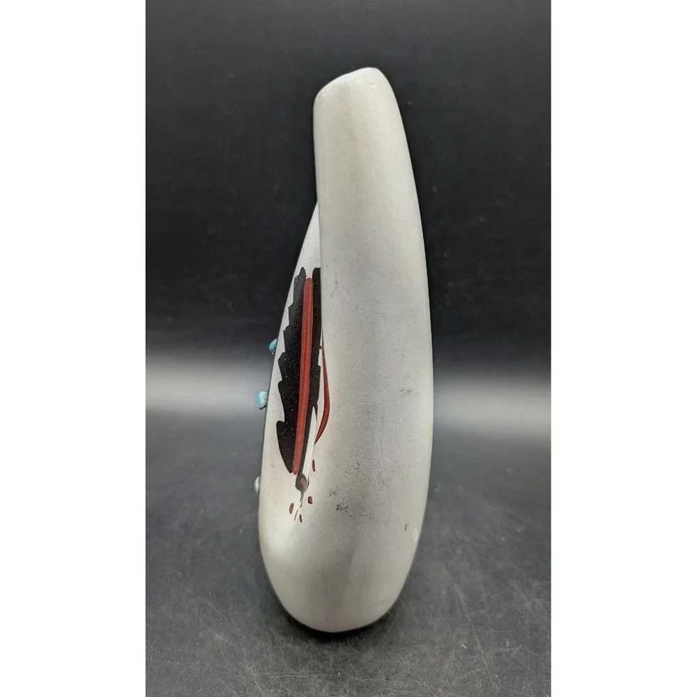 Signed Southwest Ceramic Art Pottery Vase Turquoise Accents White Black 8
